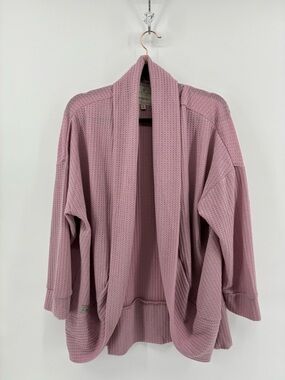 Waffle Knit Open Cardigan - Dusty Rose